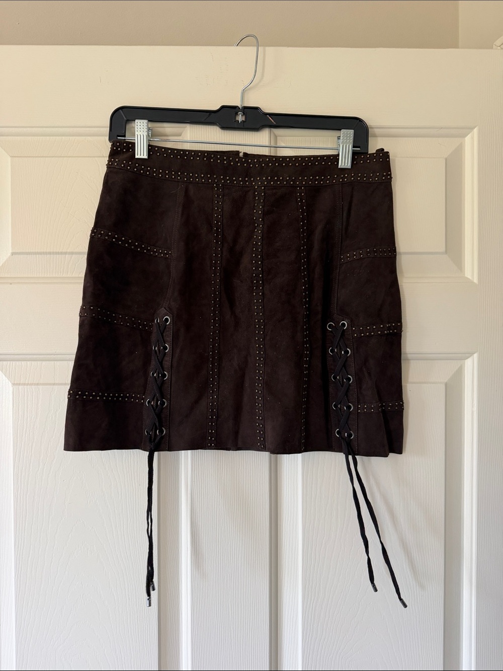 Haute Hippie Chocolate Brown Suede Lace-Up Mini Skirt